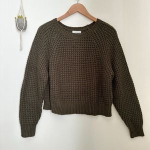 L.A. Hearts Women's Cropped Waffle Sweater Green Long Sleeve Knit M